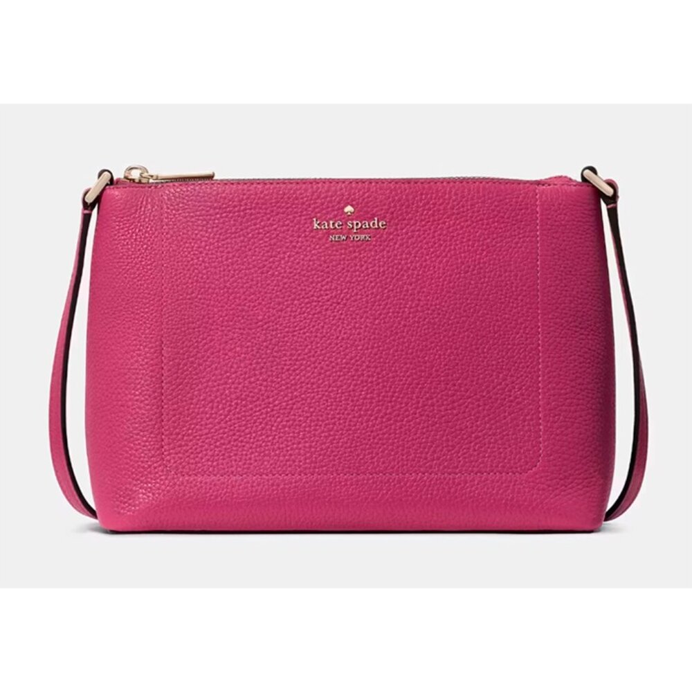 S Kate Spade Leila Crossbody Bag Dark Pink Pebbled Leather Purse KG464 NWT $299